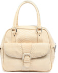 Cream Snakeskin Print Leather Bag