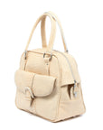 Cream Snakeskin Print Leather Bag