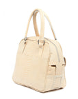 Cream Snakeskin Print Leather Bag