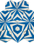 Modern Moroccan chevron hex cement tile, blue and white premium handcrafted design, stylish UK flooring, luxury durable statement tiles by Maria Starling Design at brixbailey.com