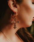 Lament Cross Hoop Earrings Gold