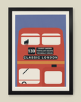 Classic London bus retro travel poster, premium 230gsm paper, luxury framed art print, A5 to A0 sizes, trending UK wall decor by Little Egret Design at brixbailey.com