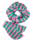 Bella Silk Scrunchie in Flamingo Stripe