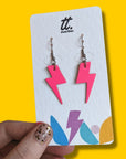 Mini neon pink cork lightning bolt earrings