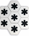 Luxury black and white cement floor tiles, stylish cross design, premium handcrafted bathroom and kitchen tiles, customizable colors by Maria Starling Design at brixbailey.com