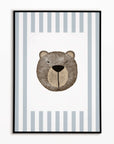 Bear Print - Pale Blue Stripes