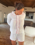 Red Ruffle Short Muslin Pyjamas