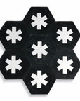Luxury black and white cement floor tiles, premium hex cross design, stylish contemporary pattern, handcrafted for interiors, walls, bathrooms, wet areas by Maria Starling Design at brixbailey.com