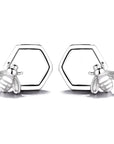 Sterling Silver Bee and Honeycomb Stud Earring