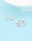 Sterling Silver Bee and Honeycomb Stud Earring