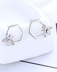 Sterling Silver Bee and Honeycomb Stud Earring