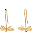 14K Gold Dangle Dragonfly Earrings
