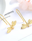 14K Gold Dangle Dragonfly Earrings
