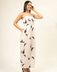 Denise printed strapless linen dress with back slit, elasticated back, zipper opening, upcycled fabric, regular fit, machine washable by Bethikal at brixbailey.com