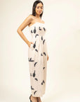 Denise printed strapless linen dress with back slit, elasticated back, zipper opening, upcycled fabric by Bethikal at brixbailey.com
