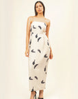 Luxury strapless printed linen dress with back slit, elasticated back, zipper opening, regular fit by Bethikal at brixbailey.com