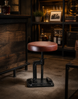 Vice Clamp Adjustable Stool | Cast Iron Industrial Seat | Leather Top
