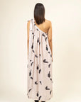 Luxury upcycled modal viscose blend dress, cream printed, handcrafted ethically in India, limited edition Daryl style by Bethikal at brixbailey.com