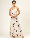 Lola printed dress, premium upcycled cotton slub linen blend, cream printed, fair wage handmade in India, limited edition by Bethikal at brixbailey.com