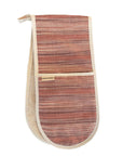 Luxury double oven glove in red and sandy cream stripes, premium handwoven cotton, limited edition, earthy cottage style by Maison Elhoria at brixbailey.com