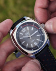 Black And Red Leather Rally Watch Strap, Silver Buckle