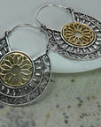 Dual Tone Mandala Brass Earrings – Boho Geometric Statement Earrings