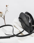 Black Leather Half Moon Handbag