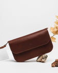 Leather Baguette Style Handbag in Cognac with Two Straps