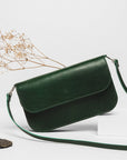 Leather Baguette Handbag with Two Straps in Moss
