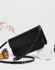 Black Leather Baguette Bag with Two Straps