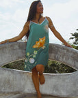Vela Silk Slip Dress in Green Jungle Butterfly