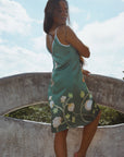 Vela Silk Slip Dress in Green Jungle Butterfly