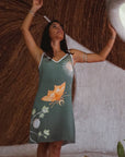 Vela Silk Slip Dress in Green Jungle Butterfly