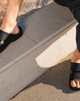 Black Leather Slip On Sandals