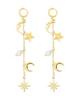 Gold Cassiopeia Star and Moon Earrings