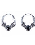 Nocturnal Black Gem Bat Hoop Earrings