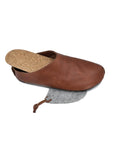 Brown Slippers with Leather Upper and Cork Footbed