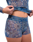Blue Mandala Tan Through Mini Leggings