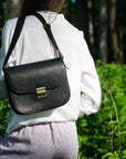 Natural Leather Saddle Bag Large in Black