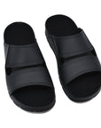 Black Leather Slip On Sandals