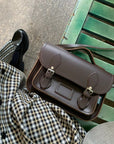 Leather Midi Satchel - Dark Brown