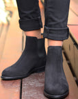 Women's Black Suede Chelsea Boots, Welted Leather Sole