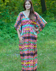 Coral Breezy Bohemian Style Caftan in Diamond Aztec Pattern-1