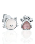 Silver Cat Earrings for Girls with Pink Sparkle