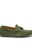 Tasselled Driving Loafers, safari green suede