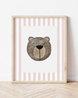 Bear Print - Dusky Pink Stripes
