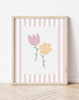 Flowers Print - Dusky Pink Stripes