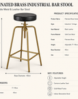 Antique Brass & Black Leather Adjustable Bar Stool