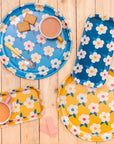 Gorgeous Round Tray Retro Floral Ocean Blue - Enamelhappy