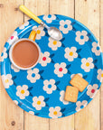 Gorgeous Round Tray Retro Floral Ocean Blue - Enamelhappy
